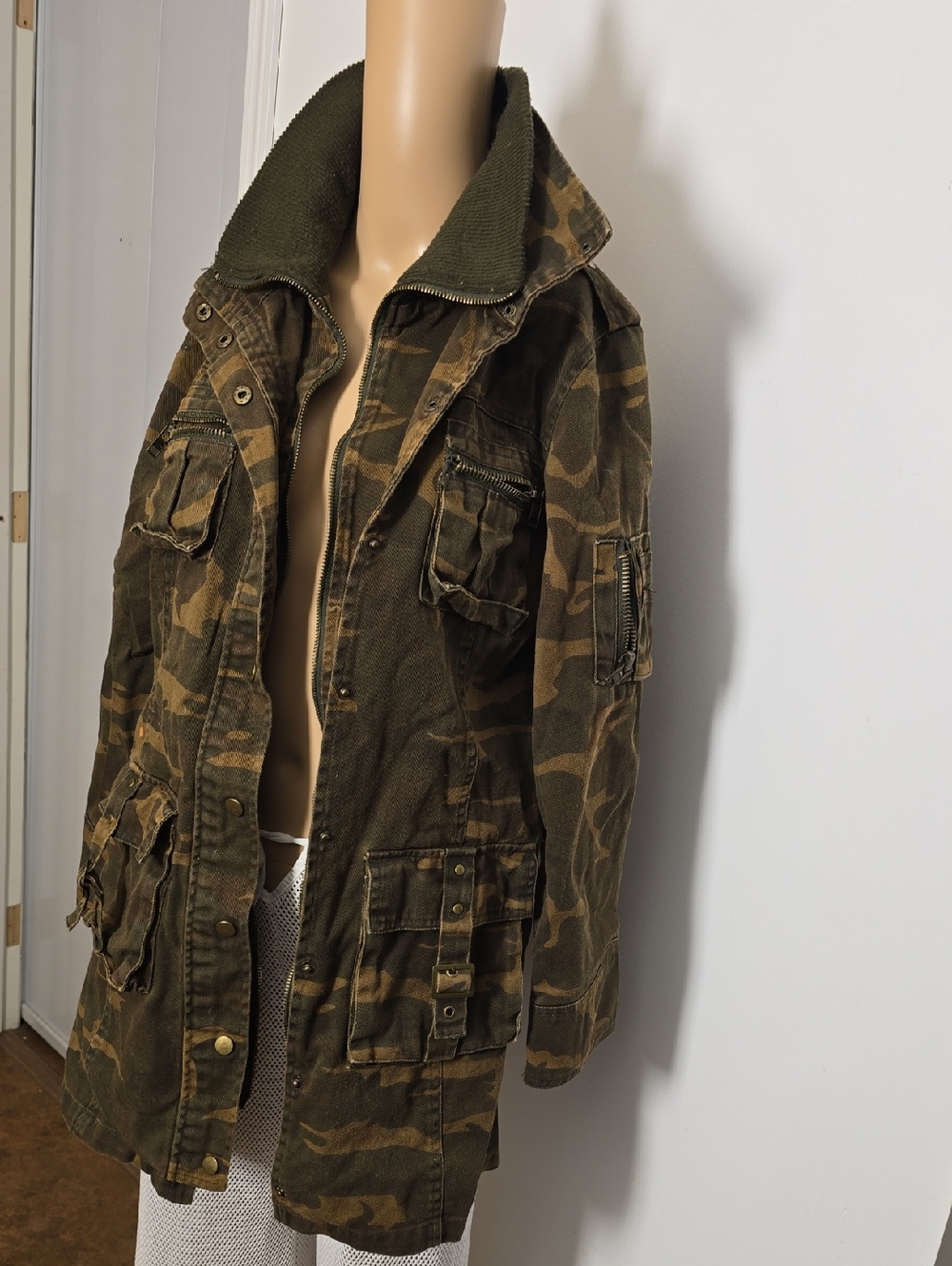 Vintage Camo Military Jacket Heavy Denim - L - Picture 4 of 11
